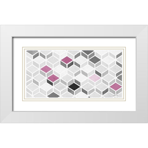 Fuchsia and Gray Pattern White Modern Wood Framed Art Print with Double Matting by Stellar Designs Studio