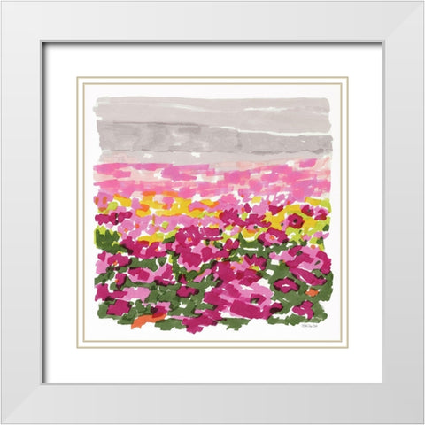 Field of Flowers White Modern Wood Framed Art Print with Double Matting by Stellar Design Studio