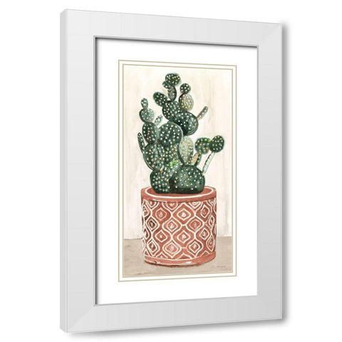 Cactus in Pot 1 White Modern Wood Framed Art Print with Double Matting by Stellar Design Studio