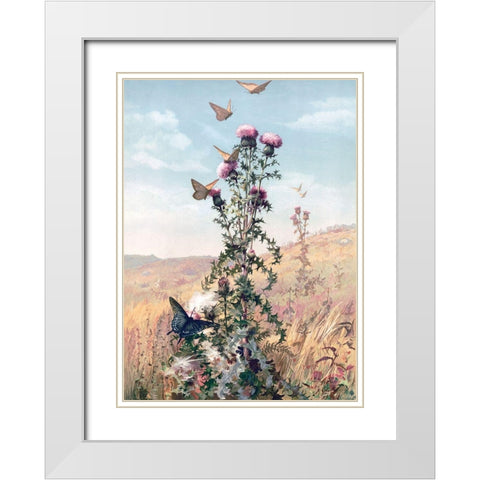 Meadow Butterflies White Modern Wood Framed Art Print with Double Matting by Stellar Design Studio