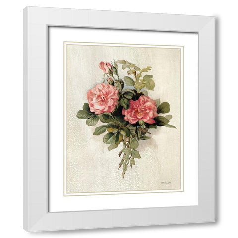 Pink Roses White Modern Wood Framed Art Print with Double Matting by Stellar Design Studio