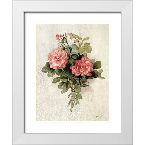 Pink Roses White Modern Wood Framed Art Print with Double Matting by Stellar Design Studio