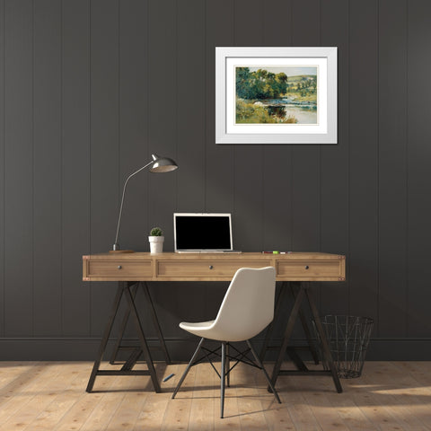 Streamside   White Modern Wood Framed Art Print with Double Matting by Stellar Design Studio