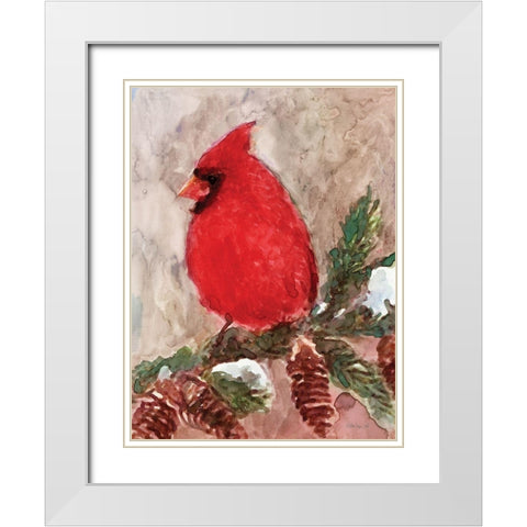 Winter Cardinal White Modern Wood Framed Art Print with Double Matting by Stellar Design Studio