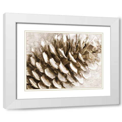 Snowy Pinecone White Modern Wood Framed Art Print with Double Matting by Stellar Design Studio