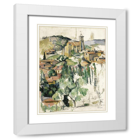 Hillside Town I     White Modern Wood Framed Art Print with Double Matting by Stellar Design Studio