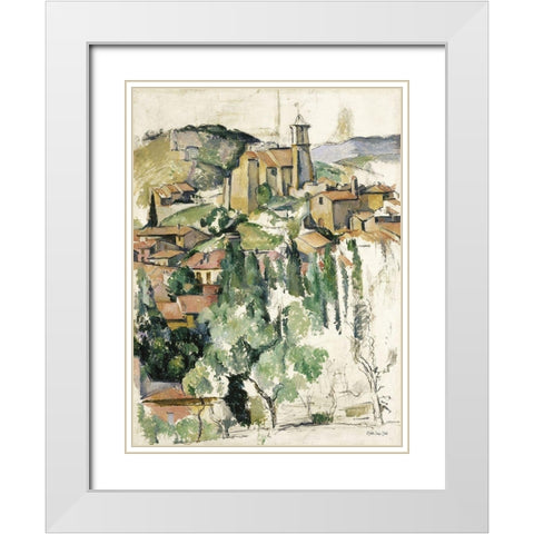 Hillside Town I     White Modern Wood Framed Art Print with Double Matting by Stellar Design Studio