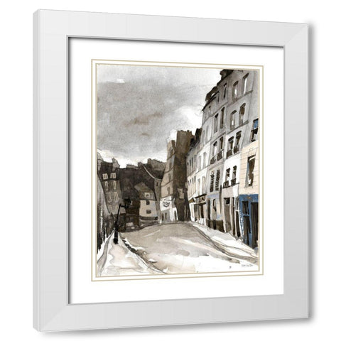 Paris Street 1 White Modern Wood Framed Art Print with Double Matting by Stellar Design Studio