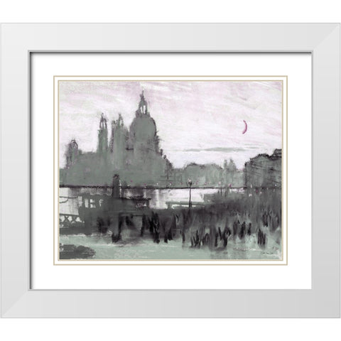 Venice Moonlight White Modern Wood Framed Art Print with Double Matting by Stellar Design Studio