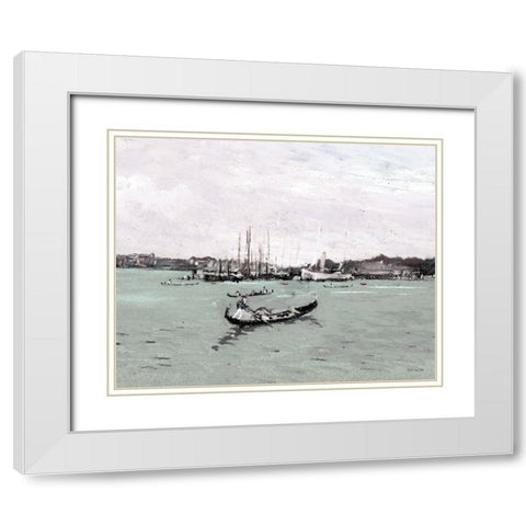 Venice Gondola White Modern Wood Framed Art Print with Double Matting by Stellar Design Studio