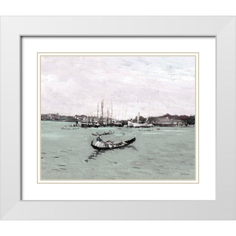 Venice Gondola White Modern Wood Framed Art Print with Double Matting by Stellar Design Studio