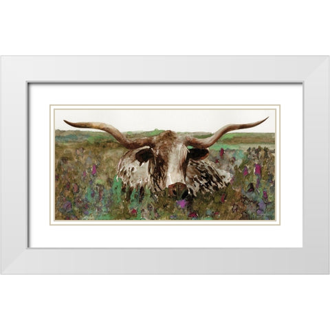 Texas Longhorn in Field White Modern Wood Framed Art Print with Double Matting by Stellar Design Studio