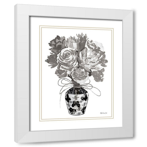 Gray Bouquet White Modern Wood Framed Art Print with Double Matting by Stellar Design Studio