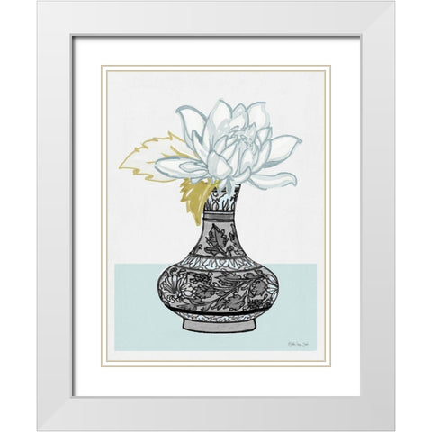 Flower Vase with Pattern I White Modern Wood Framed Art Print with Double Matting by Stellar Design Studio
