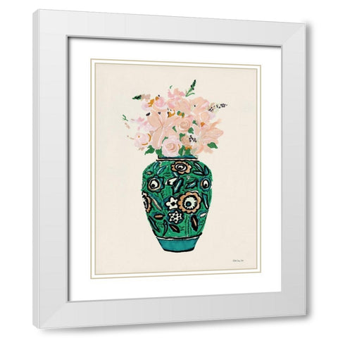 Flower Vase with Pattern II White Modern Wood Framed Art Print with Double Matting by Stellar Design Studio