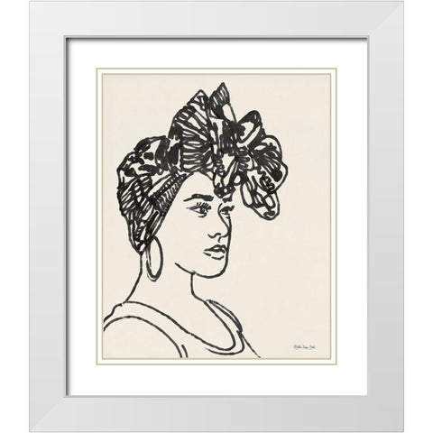 Head Wrap Line Study White Modern Wood Framed Art Print with Double Matting by Stellar Design Studio