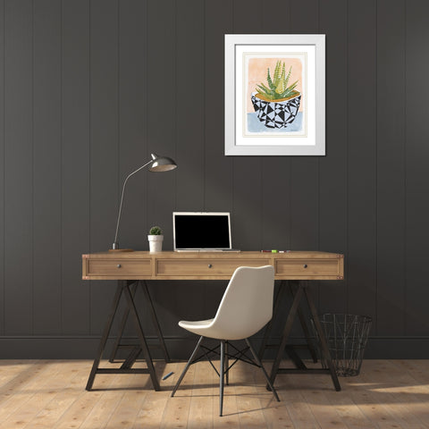 Geo Vase with Succulent White Modern Wood Framed Art Print with Double Matting by Stellar Design Studio