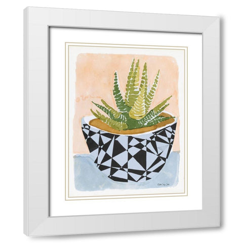 Geo Vase with Succulent White Modern Wood Framed Art Print with Double Matting by Stellar Design Studio