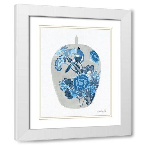 Blue Bird Vase White Modern Wood Framed Art Print with Double Matting by Stellar Design Studio