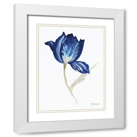 Blue Flower Stem II White Modern Wood Framed Art Print with Double Matting by Stellar Design Studio