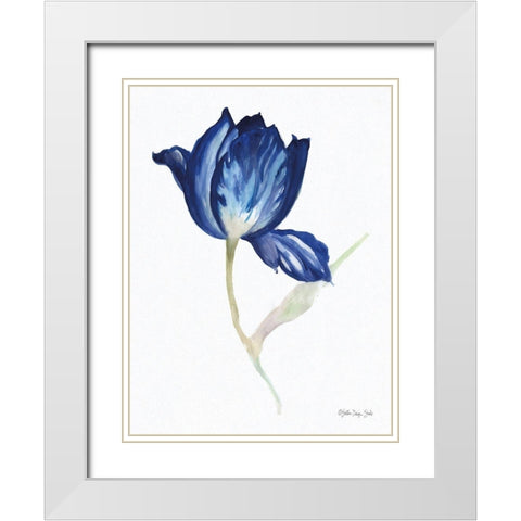 Blue Flower Stem II White Modern Wood Framed Art Print with Double Matting by Stellar Design Studio