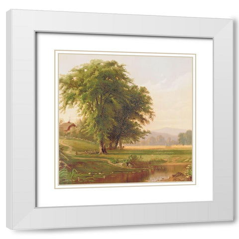 Country Pond 1 White Modern Wood Framed Art Print with Double Matting by Stellar Design Studio