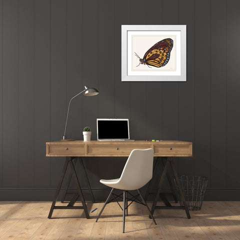 Papillon 5 White Modern Wood Framed Art Print with Double Matting by Stellar Design Studio