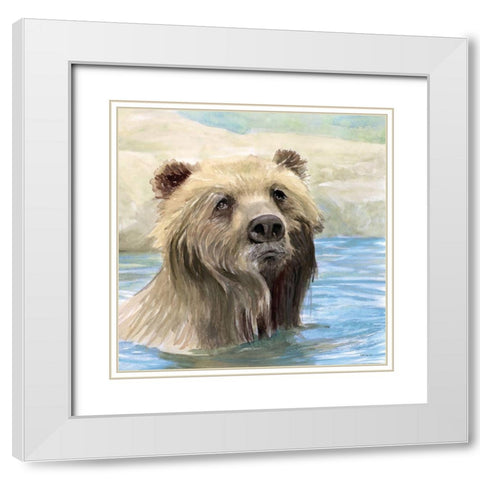 Bear Bath White Modern Wood Framed Art Print with Double Matting by Stellar Design Studio