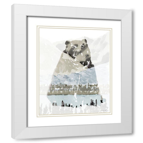 Bear Impression 1 White Modern Wood Framed Art Print with Double Matting by Stellar Design Studio