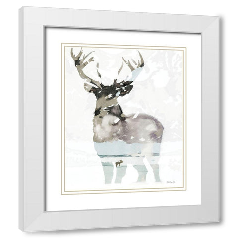 Elk Impression 1 White Modern Wood Framed Art Print with Double Matting by Stellar Design Studio