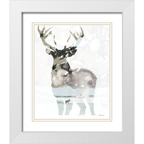 Elk Impression 1 White Modern Wood Framed Art Print with Double Matting by Stellar Design Studio