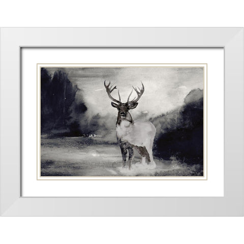 Bull in Forest 1 White Modern Wood Framed Art Print with Double Matting by Stellar Design Studio