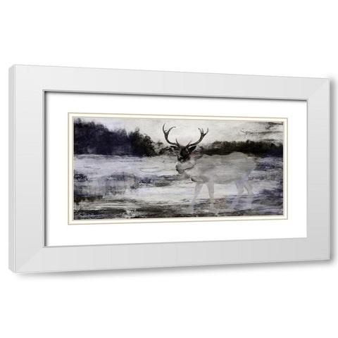 Bull in Forest 2 White Modern Wood Framed Art Print with Double Matting by Stellar Design Studio