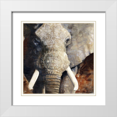 Mandala Elephant White Modern Wood Framed Art Print with Double Matting by Stellar Design Studio