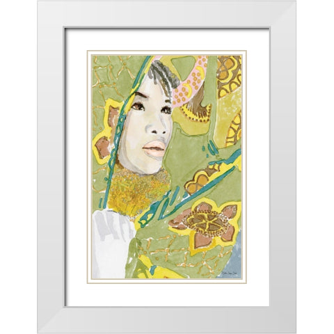 Jasmine White Modern Wood Framed Art Print with Double Matting by Stellar Design Studio