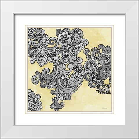 Yellow--Gray Pattern 1 White Modern Wood Framed Art Print with Double Matting by Stellar Design Studio