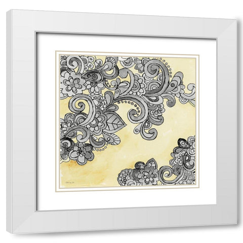 Yellow--Gray Pattern 2 White Modern Wood Framed Art Print with Double Matting by Stellar Design Studio