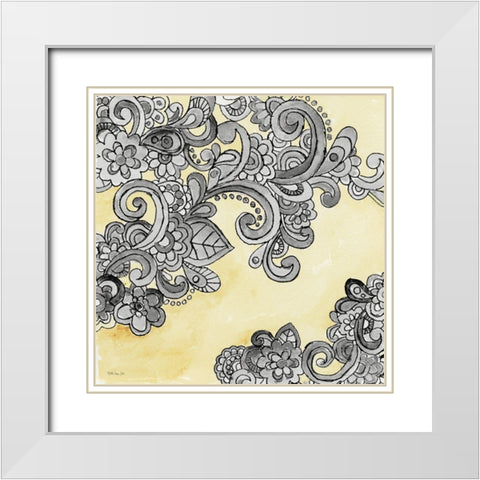 Yellow--Gray Pattern 2 White Modern Wood Framed Art Print with Double Matting by Stellar Design Studio