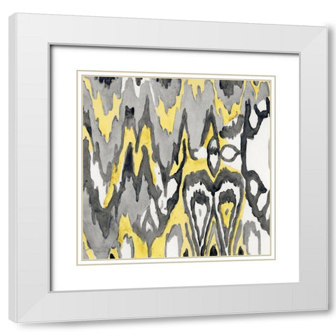 Yellow-Gray Ikat 1 White Modern Wood Framed Art Print with Double Matting by Stellar Design Studio