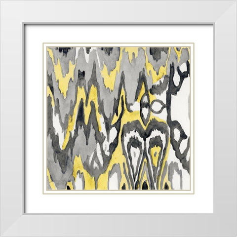 Yellow-Gray Ikat 1 White Modern Wood Framed Art Print with Double Matting by Stellar Design Studio