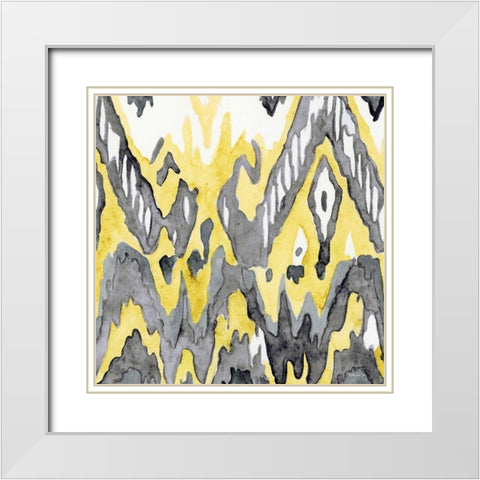 Yellow-Gray Ikat 2 White Modern Wood Framed Art Print with Double Matting by Stellar Design Studio