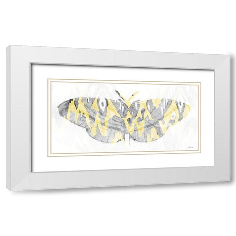 Yellow-Gray Patterned Moth 1 White Modern Wood Framed Art Print with Double Matting by Stellar Design Studio