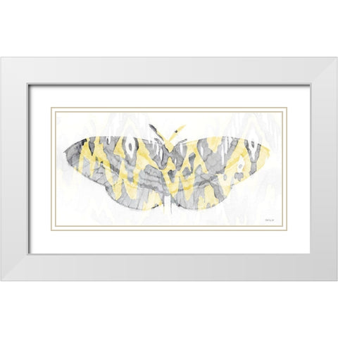 Yellow-Gray Patterned Moth 1 White Modern Wood Framed Art Print with Double Matting by Stellar Design Studio