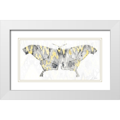 Yellow-Gray Patterned Moth 2 White Modern Wood Framed Art Print with Double Matting by Stellar Design Studio