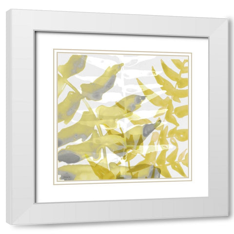 Yellow-Gray Leaves 1 White Modern Wood Framed Art Print with Double Matting by Stellar Design Studio