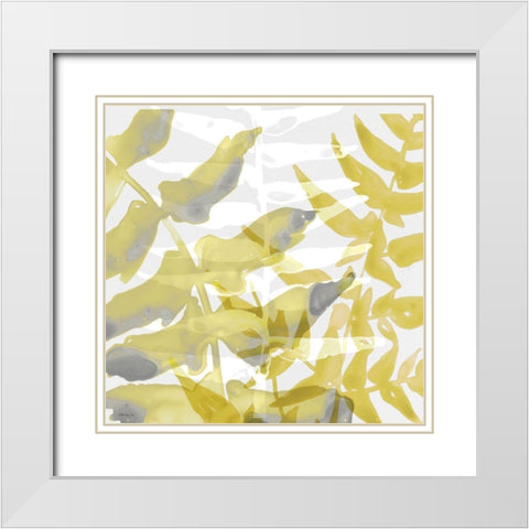 Yellow-Gray Leaves 1 White Modern Wood Framed Art Print with Double Matting by Stellar Design Studio