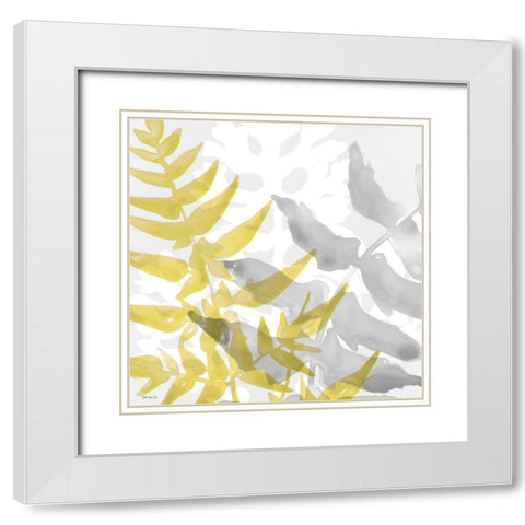 Yellow-Gray Leaves 2 White Modern Wood Framed Art Print with Double Matting by Stellar Design Studio