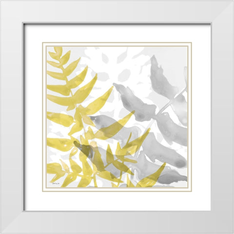 Yellow-Gray Leaves 2 White Modern Wood Framed Art Print with Double Matting by Stellar Design Studio