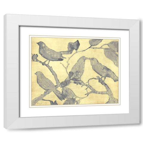 Yellow-Gray Birds 1 White Modern Wood Framed Art Print with Double Matting by Stellar Design Studio