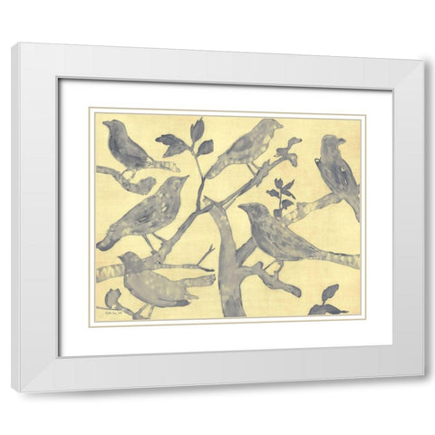 Yellow-Gray Birds 2 White Modern Wood Framed Art Print with Double Matting by Stellar Design Studio